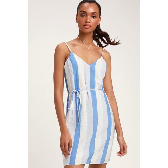 Lulu’s Life's a Breeze Blue Striped Sleeveless Sheath Dress Size Large - Picture 1 of 9